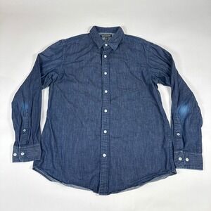 Banana Republic Denim Button Down Mens Large Blue Cotton Linen Blend Workwear